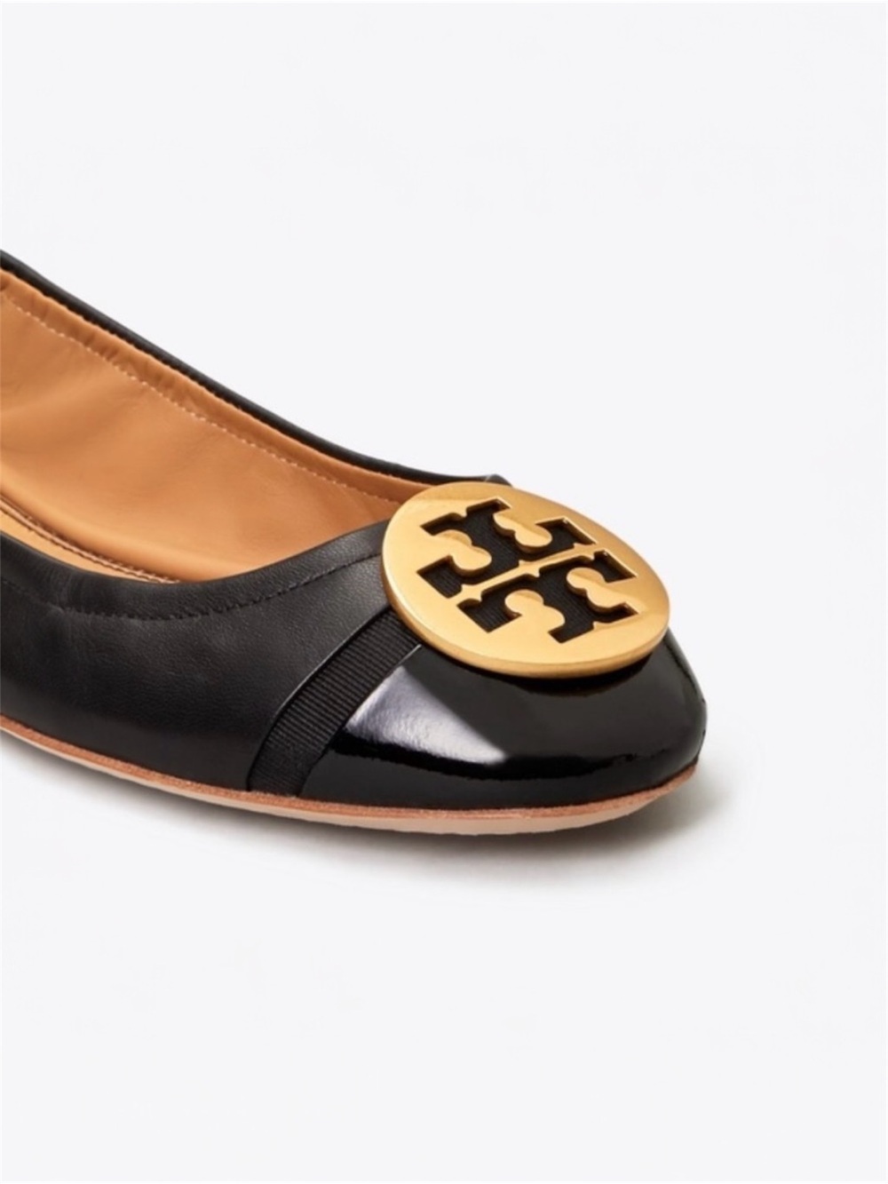 Tory Burch Minnie Patent Cap-Toe Ballet Flats in Black and Gold